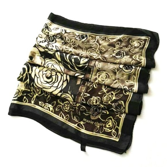 MARIE CLAIRE 100% Silk Square Scarf Floral Taupe - Picture 7 of 12